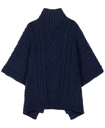Ralph Lauren Cable-knit Button Accent Poncho In Navy