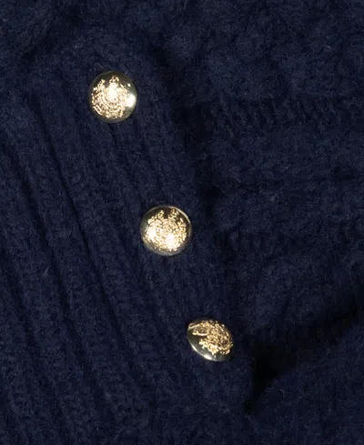Ralph Lauren Cable-knit Button Accent Poncho In Navy