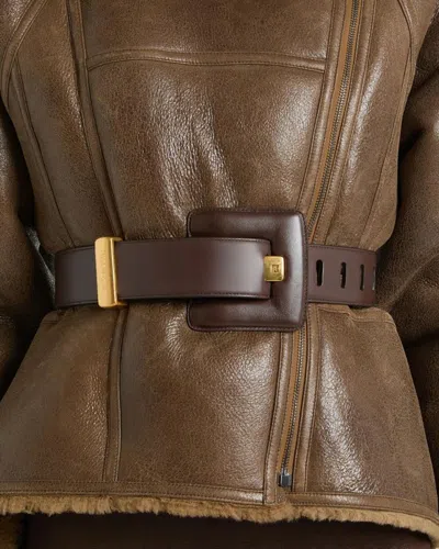 Balmain Anthem Large Smooth Leather Belt In Marron Fon