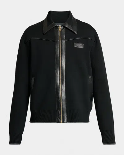 Amiri Wool Bomber Jacket With Leather Inserts In Black