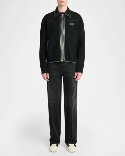 Amiri Wool Bomber Jacket With Leather Inserts In Black