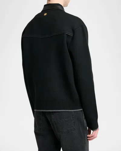 Amiri Wool Bomber Jacket With Leather Inserts In Black