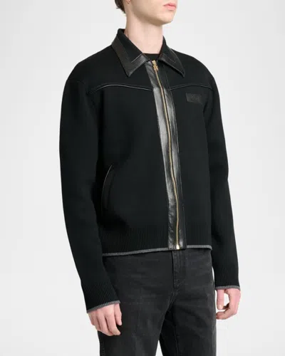 Amiri Wool Bomber Jacket With Leather Inserts In Black