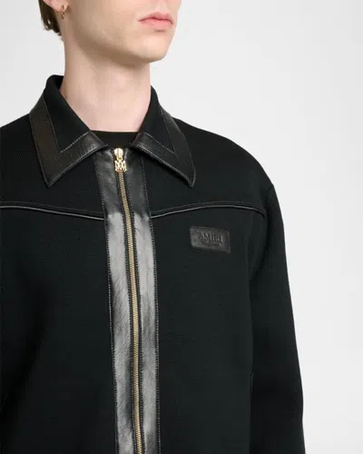 Amiri Wool Bomber Jacket With Leather Inserts In Black