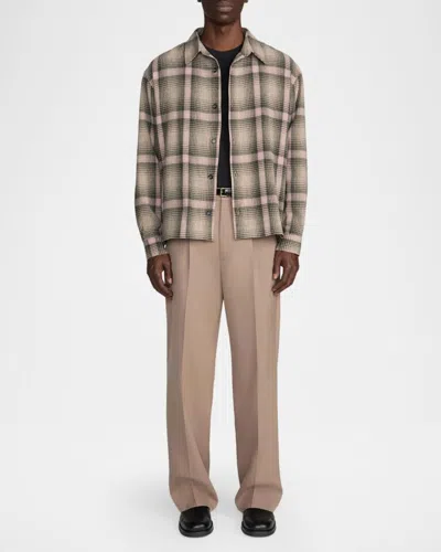 Frame Plaid Wool Blend Button-up Overshirt In Multi