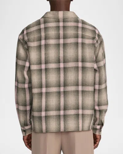 Frame Plaid Wool Blend Button-up Overshirt In Multi