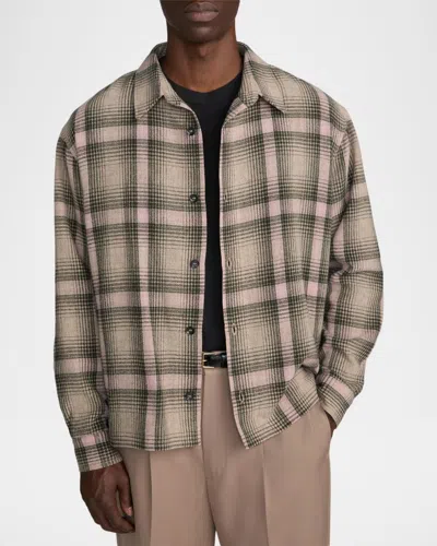 Frame Plaid Wool Blend Button-up Overshirt In Multi