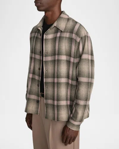 Frame Plaid Wool Blend Button-up Overshirt In Multi