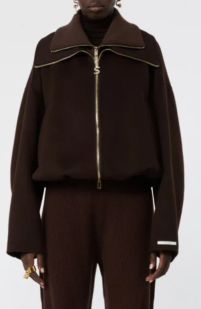 Sportmax Pure Wool Bomber Jacket With Removable Front Insert In Brown