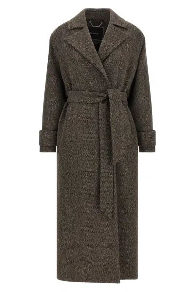 Kiton Chevron Wool Coat In Black
