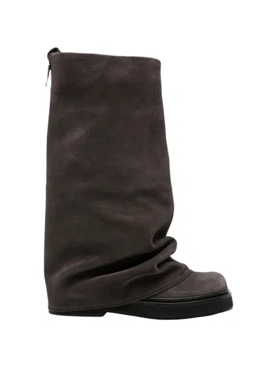 Attico Robin Rounded Square Toe Soft Suede Boots In Multi