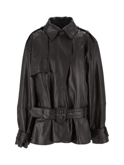 Rotate Birger Christensen Rotate Birgerchristensen Biker Jacket In Lamb Leather In Dark Brown In Black