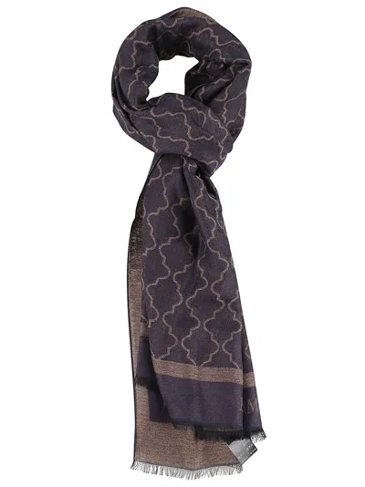 Emporio Armani Rectangular Geometric Pattern Viscose-blend Scarf In Blue