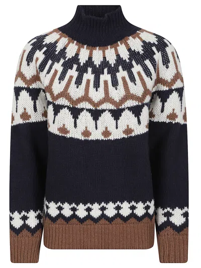 Ermanno Firenze Geometric Pattern Knitted Wool Turtleneck Sweater In Multi
