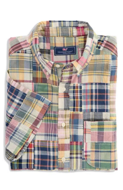 Vineyard Vines Patchwork Madras Button Down Shirt In Brown
