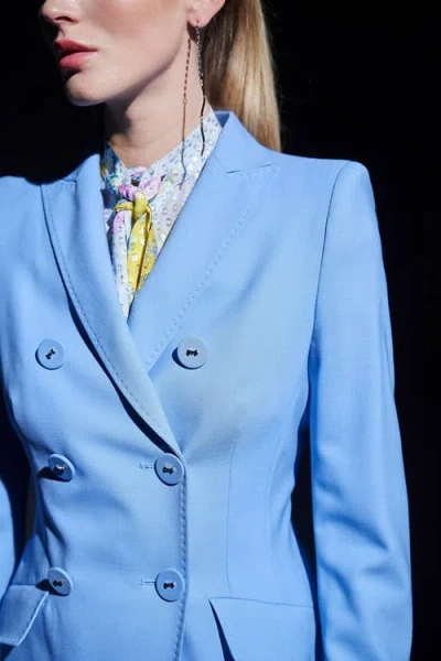 Maison Common Cool Wool Double Breasted Blazer In Blue