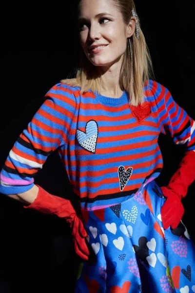 Maison Common Multi Colored Striped Pullover With Application In Multi