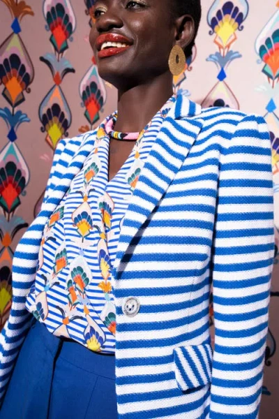 Maison Common Striped Jersey Jacket In Blue