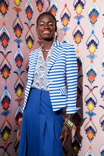 Maison Common Striped Jersey Jacket In Blue