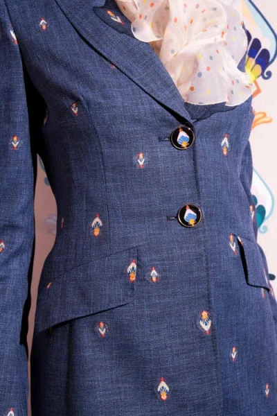 Maison Common Jeans Jacquard Blazer In Multi
