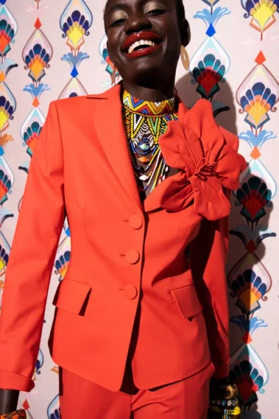Maison Common Cool Wool Blazer With Flower Application In Red