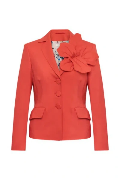 Maison Common Cool Wool Blazer With Flower Application In Red