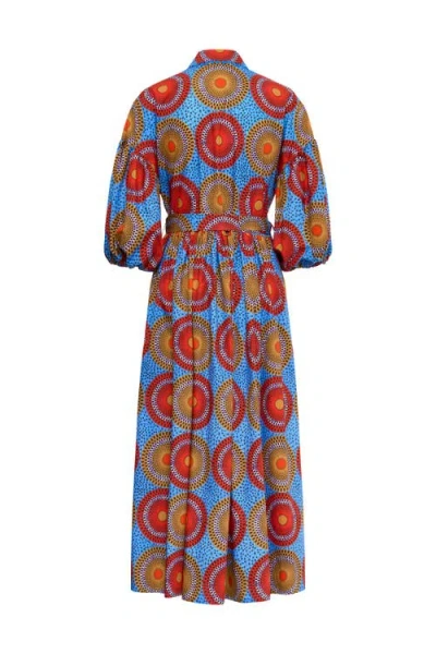 Maison Common Printed Dress With Macrame Piping In Multi