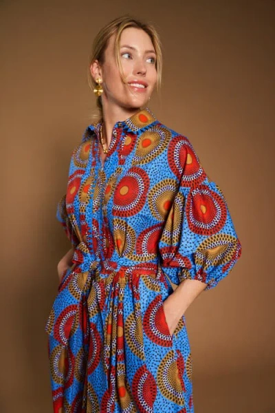 Maison Common Printed Dress With Macrame Piping In Multi