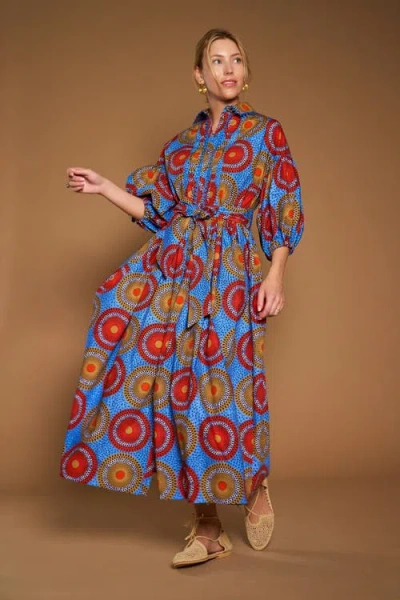 Maison Common Printed Dress With Macrame Piping In Multi