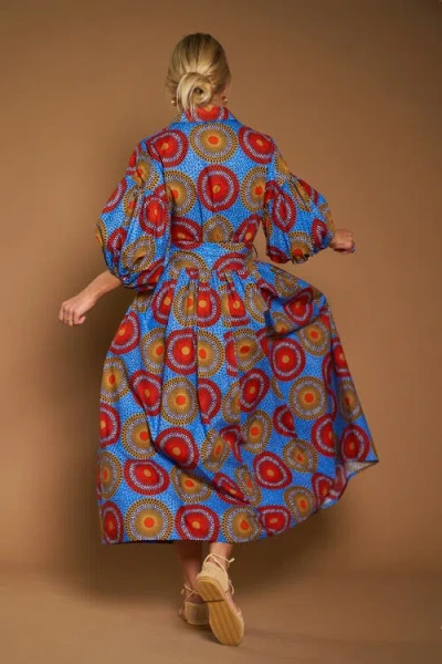 Maison Common Printed Dress With Macrame Piping In Multi