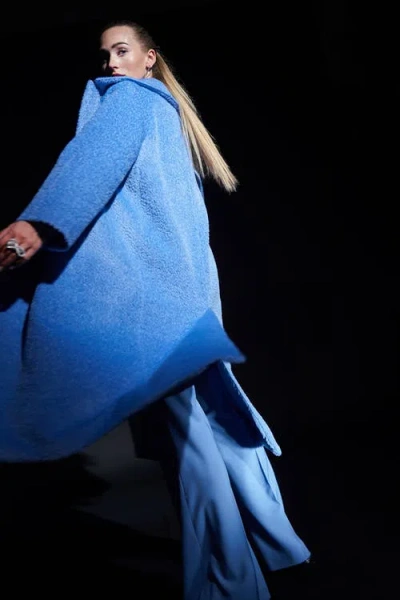 Maison Common Long Alpaca Coat In Blue