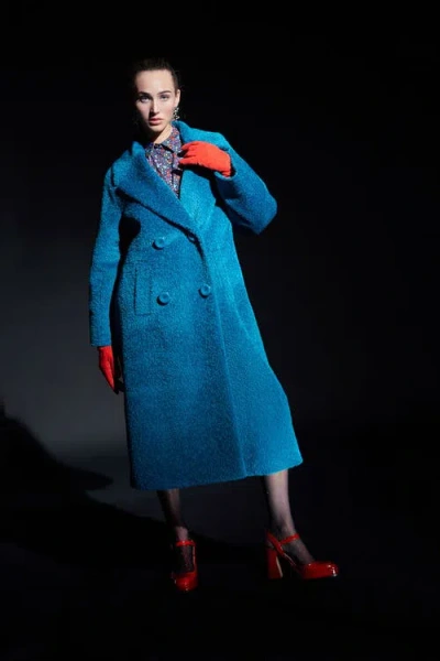 Maison Common Long Alpaca Coat In Blue