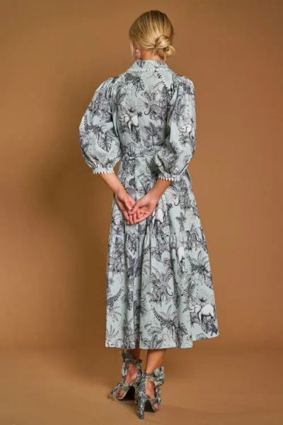 Maison Common Printed Poplin Dress With Macrame Trim In Multi