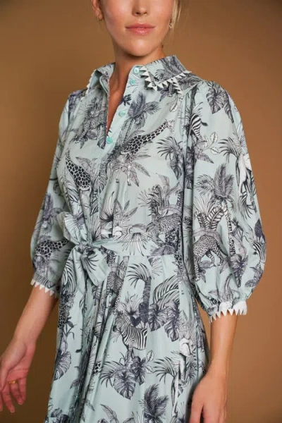 Maison Common Printed Poplin Dress With Macrame Trim In Multi