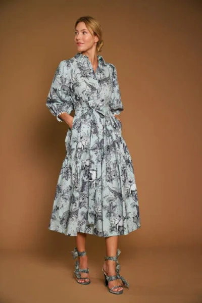 Maison Common Printed Poplin Dress With Macrame Trim In Multi
