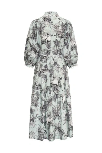 Maison Common Printed Poplin Dress With Macrame Trim In Multi