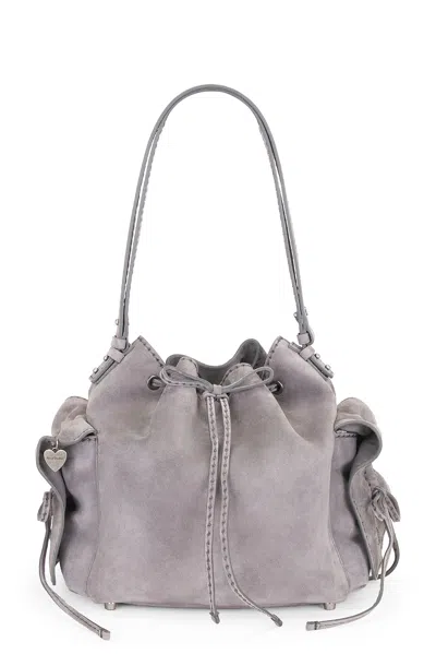 Acne Studios Multipocket Bucket Suede Bag In Cold Grey
