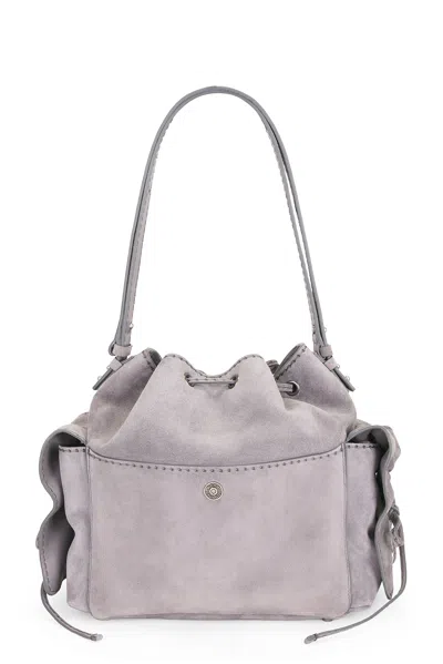 Acne Studios Multipocket Bucket Suede Bag In Cold Grey