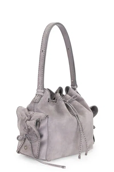 Acne Studios Multipocket Bucket Suede Bag In Cold Grey