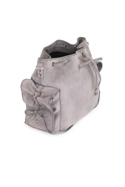 Acne Studios Multipocket Bucket Suede Bag In Cold Grey