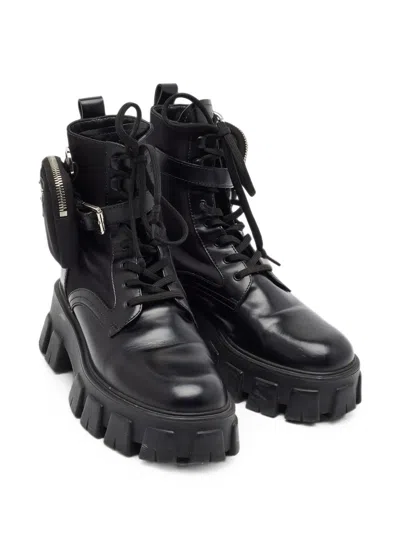 Pre-owned Prada Monolith Combat Boots In Black