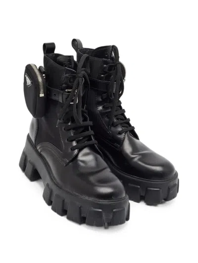 Pre-owned Prada Monolith Combat Boots In Black