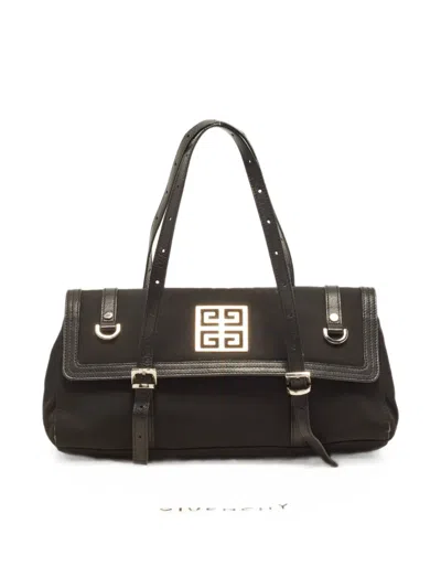 Pre-owned Givenchy Greca Leather Shoulder Bag In Black
