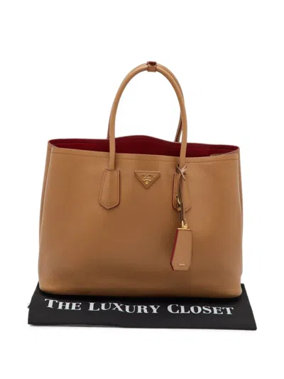 Pre-owned Prada Medium Cuir Double Tote Bag In 褐色