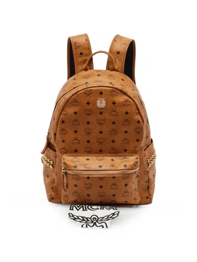 Pre-owned Mcm Stark Visetos Backpack In 褐色