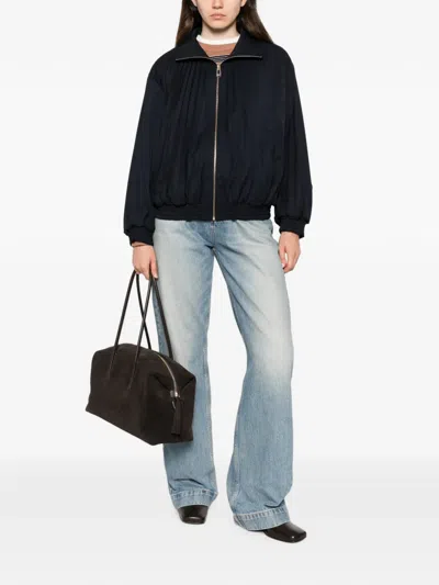 Sandro Plissé-effect Zip-up Bomber Jacket In Black