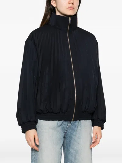 Sandro Plissé-effect Zip-up Bomber Jacket In Black