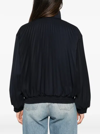 Sandro Plissé-effect Zip-up Bomber Jacket In Black