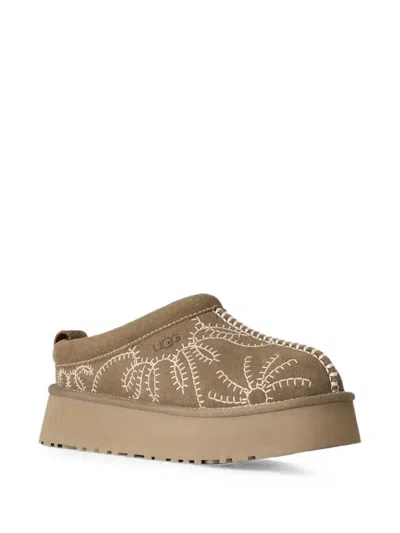 Ugg Embroidered Platform Mules In Brown