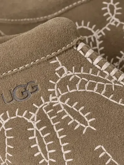 Ugg Embroidered Platform Mules In Brown